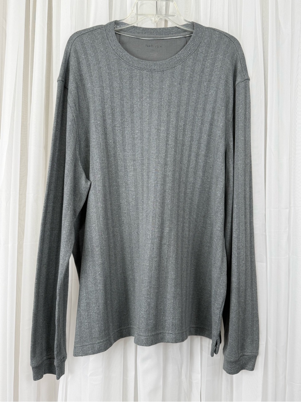 Van Heusen XXL Gray Ribbed Knit Shirt Mens Long Sleeve Casual Pullover
